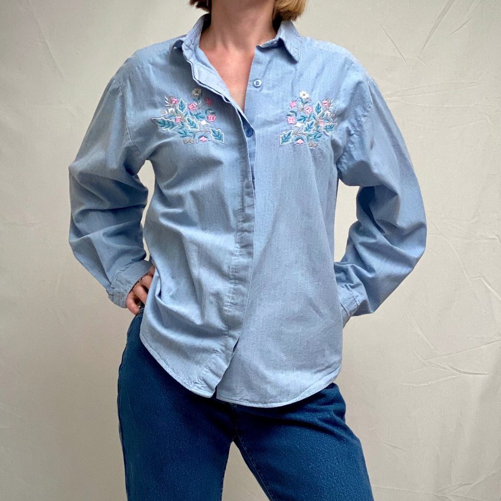 Vintage 90s Denim Button Up Shirt, National Brand